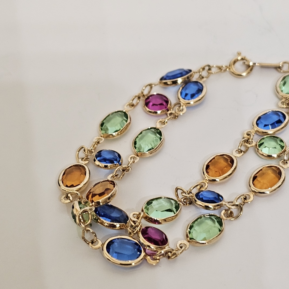 Gorgeous Bezel Set Swarovski Crystal Colorful Vintage Bracelet. ✨️ - Picture 2 of 13